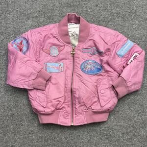 Boeing Jacket Girls Size 6 Pink Flight Bomber Airplane Patches Map Lining